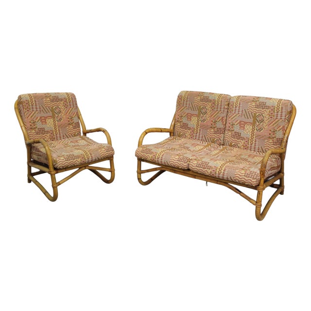 Rattan Garden Furniture Set, 1970, Set of 2 For Sale
