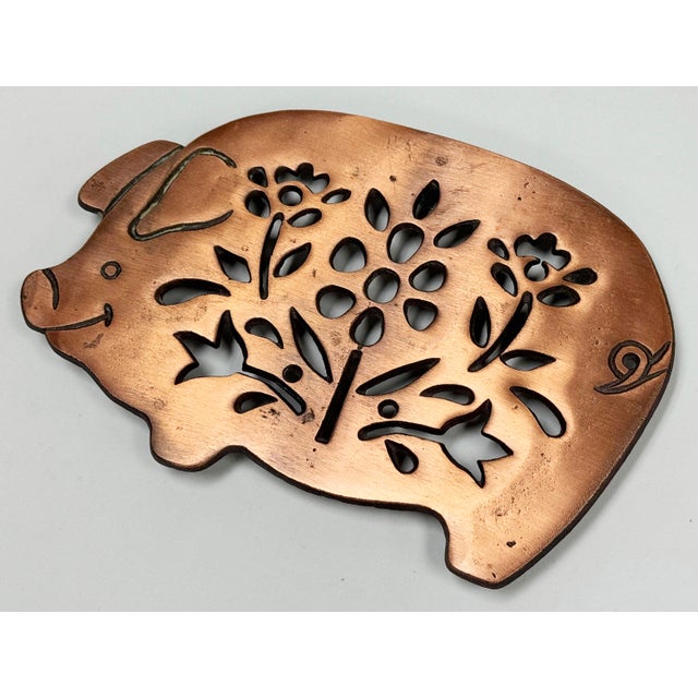 Vintage Copper Pig Motif Trivet For Sale - Image 4 of 5