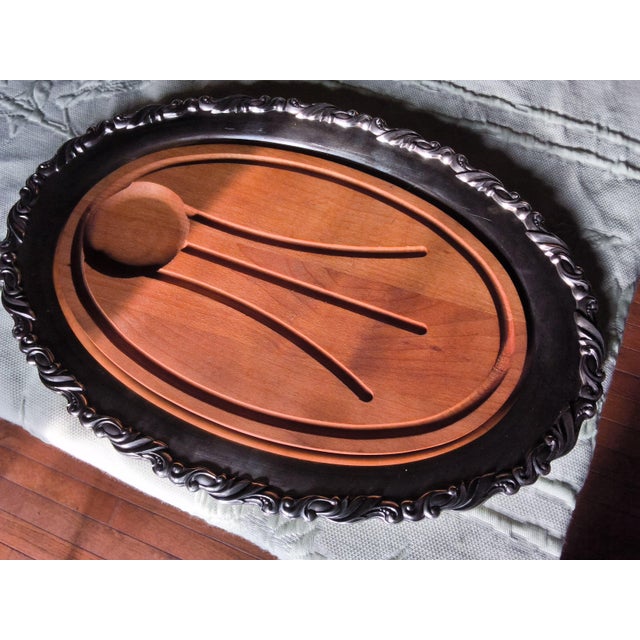 Wallace Silversmiths 1960s Silver Trays for Holiday Entertaining. Vintage Reed & Barton Carving Tray and Wallace Triple Serving Platter For Sale - Image 4 of 14
