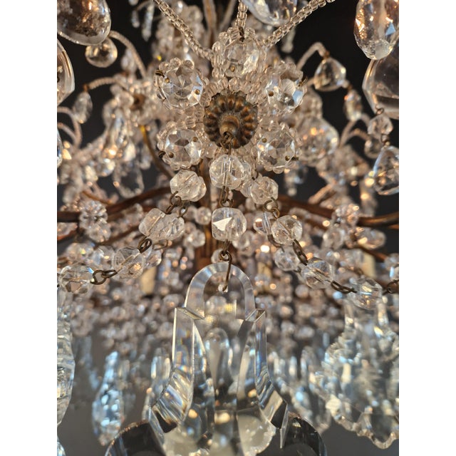 Metal Antique Art Nouveau Flower Candelabrum Crystal Chandelier Brass Ceiling Lustre For Sale - Image 7 of 15