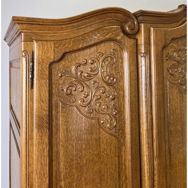 Vintage French Louis XVI Five Door Oak Carved Armoire For Sale - Image 3 of 14