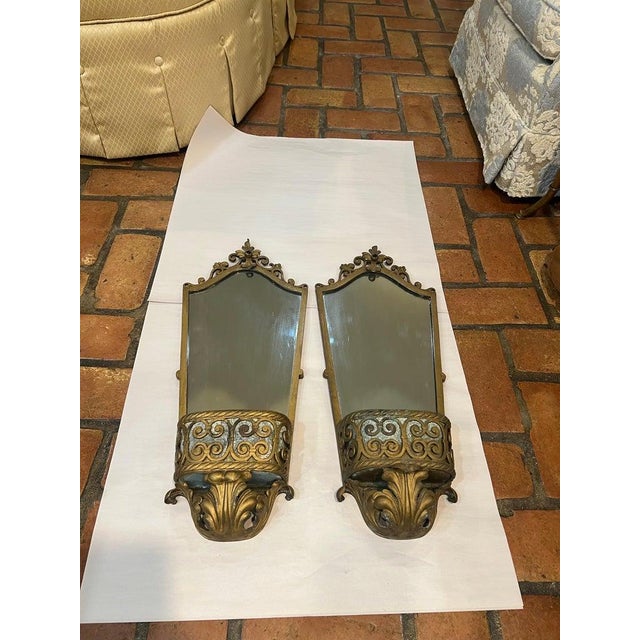 Pair of Antique Art Deco Gilt Mirrored Sconces For Sale - Image 13 of 18