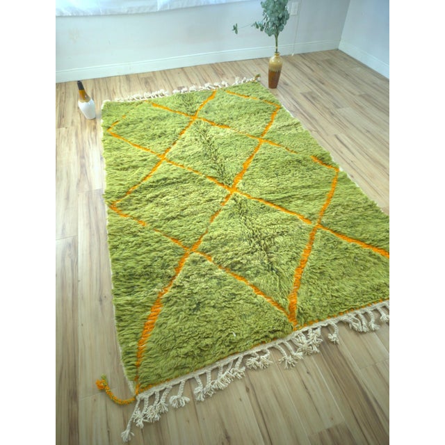 Lime Green Diamond Wool Moroccan Beni Ourain Rug For Sale In Boston - Image 6 of 12