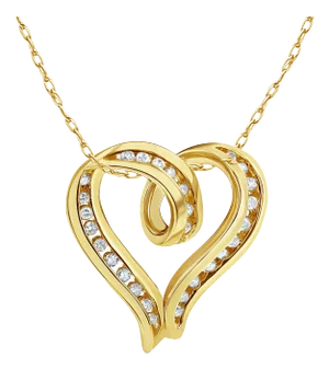 Diamond Floating Heart Pendant .68cttw 14k Yellow Gold 16"