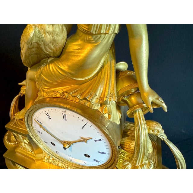 1800 French Empire Ormolu Bronze Gold Diana Goddess Clock For Sale - Image 16 of 18