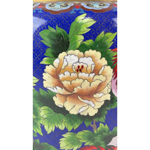 Late 20th Century Pair of Chinese Cloisonne Enamel Vases Gold Floral Scrolls For Sale - Image 5 of 13