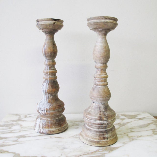 1990's Vintage Large Turned Wood Candlesticks A Pair Chairish