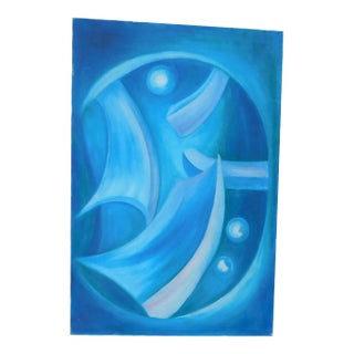 Vintage 1950s Abstract Oil Painting Signed Jg For Sale