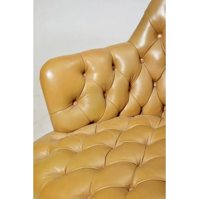 Modern 1950s Midcentury Modern Tufted Beige Leather Swivel Armchairs-A Pair For Sale - Image 3 of 4