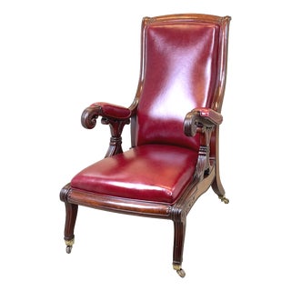 Mahogany and Leather Library Chair, 1840 For Sale