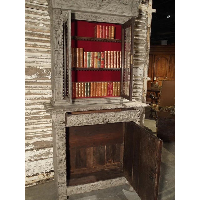 Light Gray Painted Antique Renaissance Style French Bibliotheque Deux Corps For Sale - Image 8 of 13