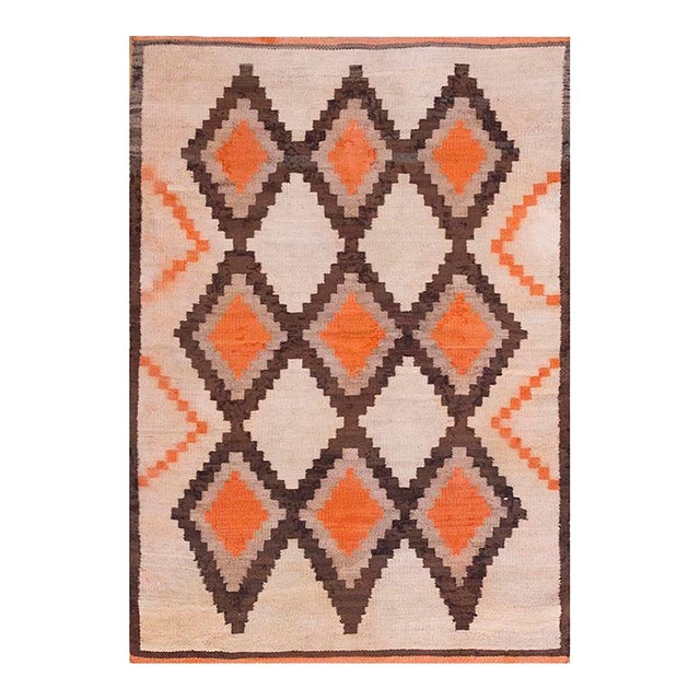 1930s Ivory Geometric Antique Navajo Rug 3' 9'' X 5' 4''. Flatweave Wool Carpet For Sale
