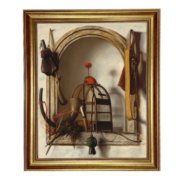 Beaux-Arts "Niche with Falconry" After Christoffel Pierson Contemporary Reproduction Print on Canvas, Gold Frame, 16 x 20 For Sale - Image 3 of 4