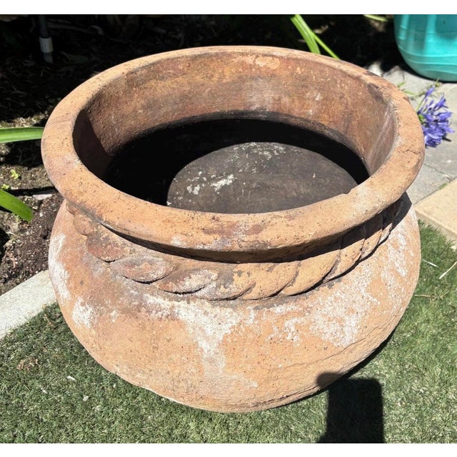 Vintage Mediterranean Terracotta Garden Planter With Applied Rope Detail & Aged Patina For Sale - Image 10 of 10