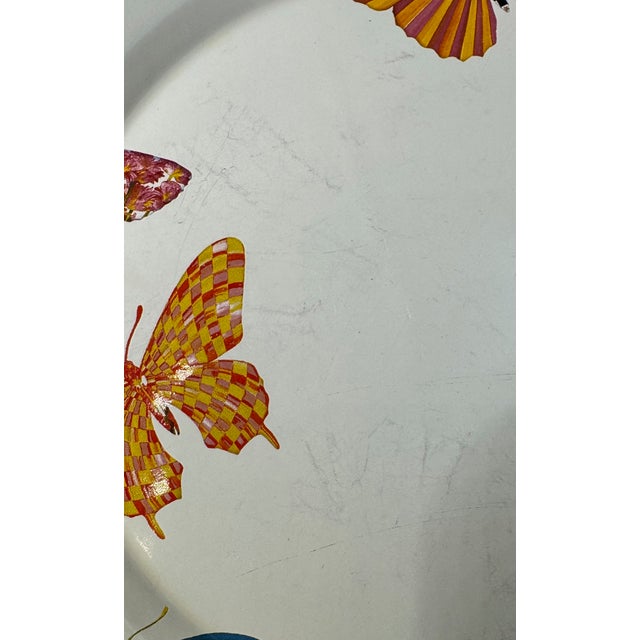 Ivory MacKenzie-Childs Butterfly Enamel Metal Serving Plate / Tray For Sale - Image 8 of 11