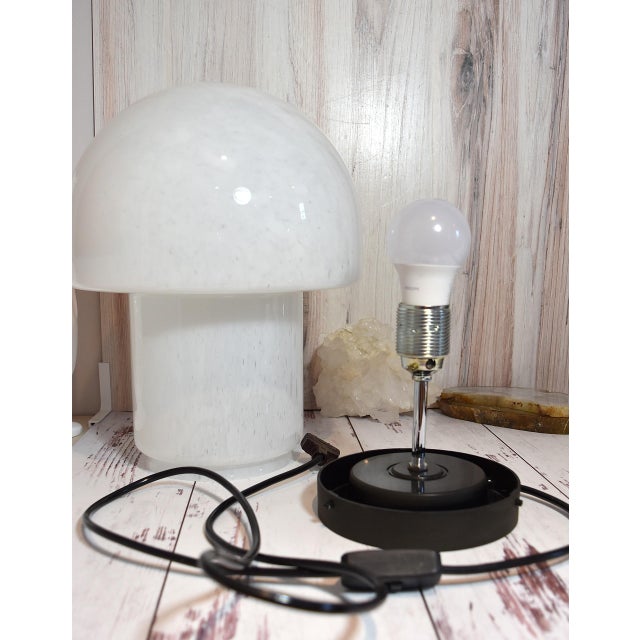 Vintage 1970s Mid-Century Modern Glashutte Limburg White Glass Mushroom Table Lamp Model A743 For Sale - Image 16 of 18