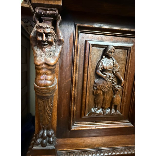**Rare Antique MASTERPIECE**Renaissance Revival Sideboard in Solid Walnut** Obo** For Sale - Image 4 of 8