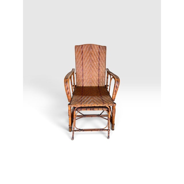 Antique Belgian Vannerie St. Jacques Handwoven Wicker Reclining Armchair With Pull-Out Footrest, C. 1900 For Sale - Image 9 of 11
