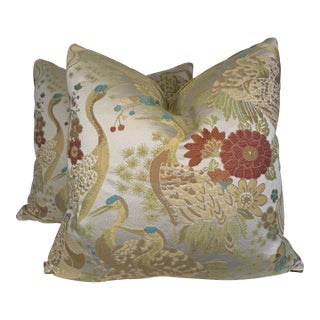 Crane in Celedon 22" Pillows-a Pair For Sale