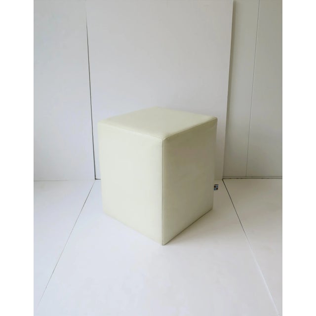 Early 21st Century Modern White Leather Stool Bench Seat or End Table For Sale - Image 5 of 12