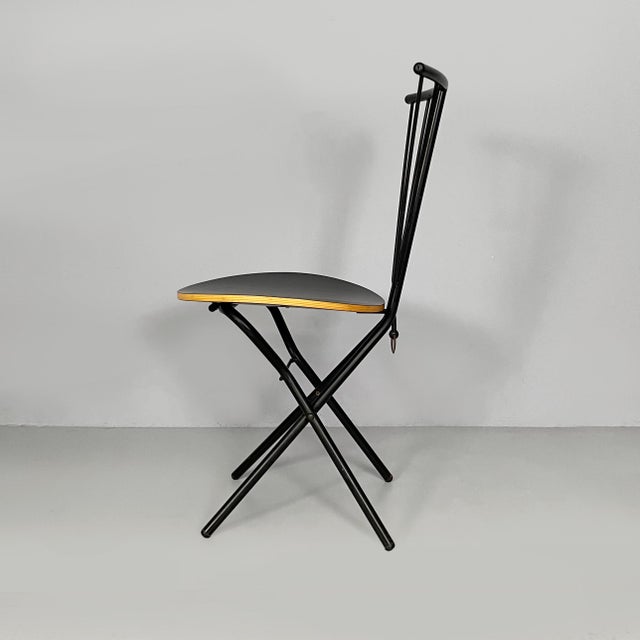 Italian Modern Black Wood and Metal Folding Chair, 1980s For Sale - Image 4 of 18