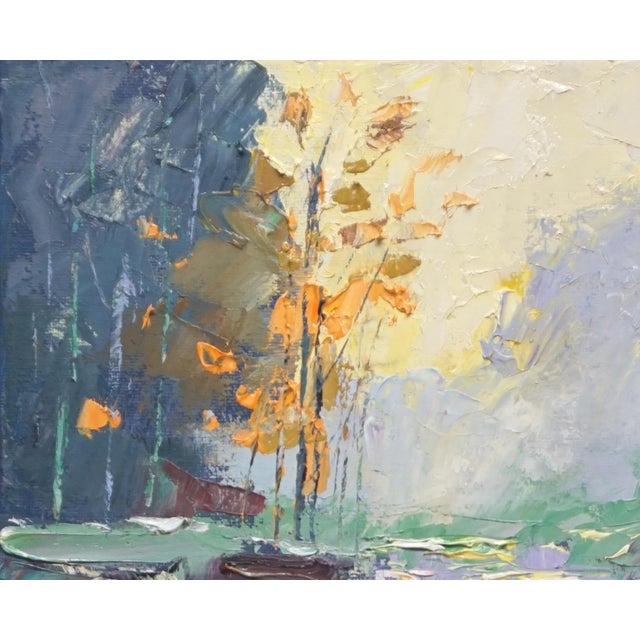 Impressionist Original Oil Landscape, Fall Colors by the Lake For Sale - Image 3 of 5