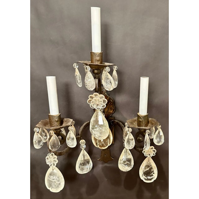 Late 19th Century Late 19th Century Rock Crystal, Tole And Wrought Iron Wall Sconces - a Pair For Sale - Image 5 of 10