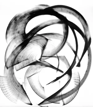 Large Black on White Ink on Paper Action Painting - Sagaria - Original Artwork by Thomas Hammer
