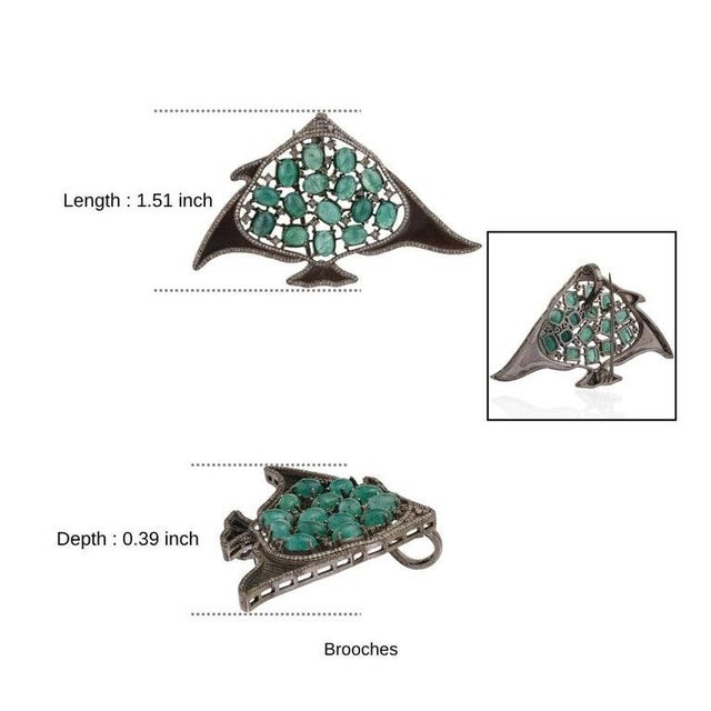 Vintage Style Emerald & Diamond Manta Ray Brooch Pendant in Solid Sterling Silver For Sale - Image 11 of 13