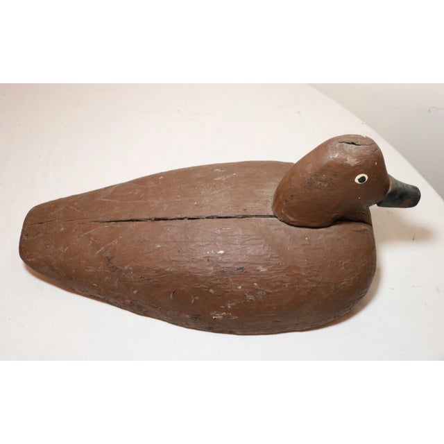 Antique Hand Carved Wood Flat Bottom Folk Art Duck Decoy Bird Sculpture Statue For Sale - Image 12 of 12