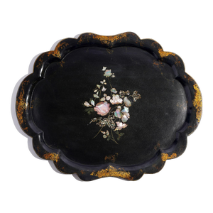 English Paper Mache Tea Tray With Scalloped Edge, 1850's