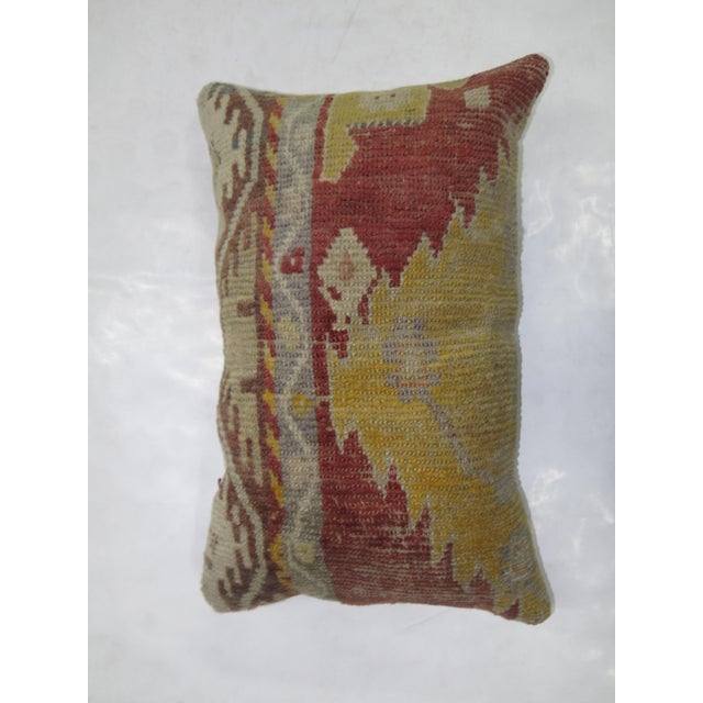 Turkish Geometric Red Yellow Rug Pillow For Sale - Image 4 of 5