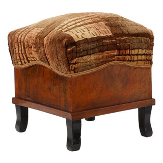 Art Deco Walnut Ottoman with Velvet Upholstery, Italy, 1920s For Sale