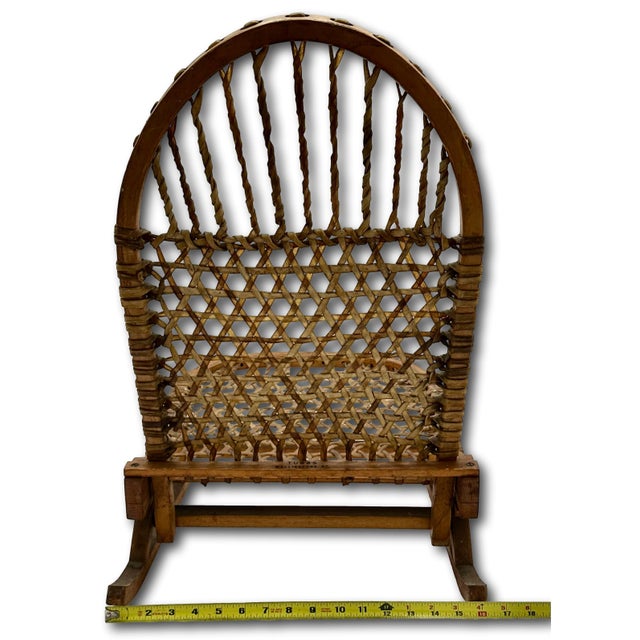 Vintage Tubbs Vermont Made "Snow Shoe" Style Stream Bent Ash Wood & Hand Woven Hide Canoe & Camping Folding Chair For Sale - Image 17 of 18