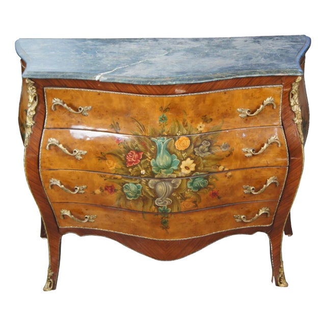 French Louis XV Style Mahogany & Birdseye Maple Bombe Commode Chest of Drawers For Sale