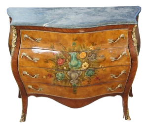 French Louis XV Style Mahogany & Birdseye Maple Bombe Commode Chest of Drawers