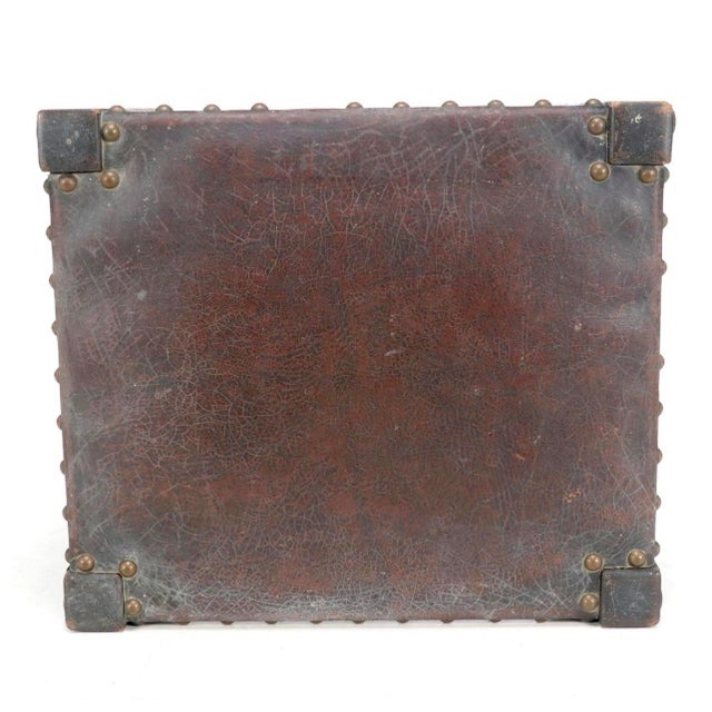 English Vintage Leather Footstool With Hand-Tacked Nailhead Detail For Sale - Image 3 of 6