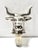 A striking pair of silver-plated bottle stoppers featuring sculptural bull and bear heads, the classic symbols of the...