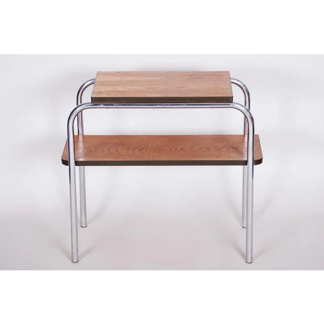 Bauhaus Oak and Chrome-Plated Steel Side Table attributed to Hynek Gottwald, 1930s For Sale - Image 6 of 8