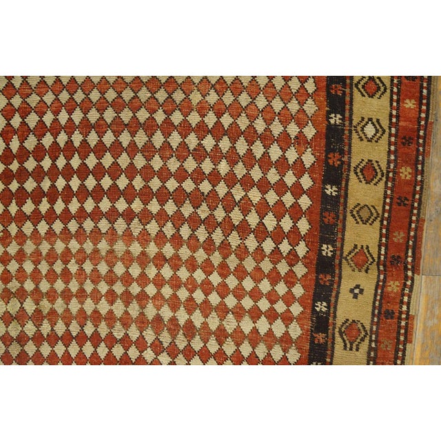 Persian 1880s Red Checkerboard W. Antique Persian Kurdish Rug 3'9"x6'10" Handknotted Wool Carpet For Sale - Image 3 of 6