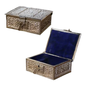 19th Century French Repousse Silver Plated on Copper Jewelry Box