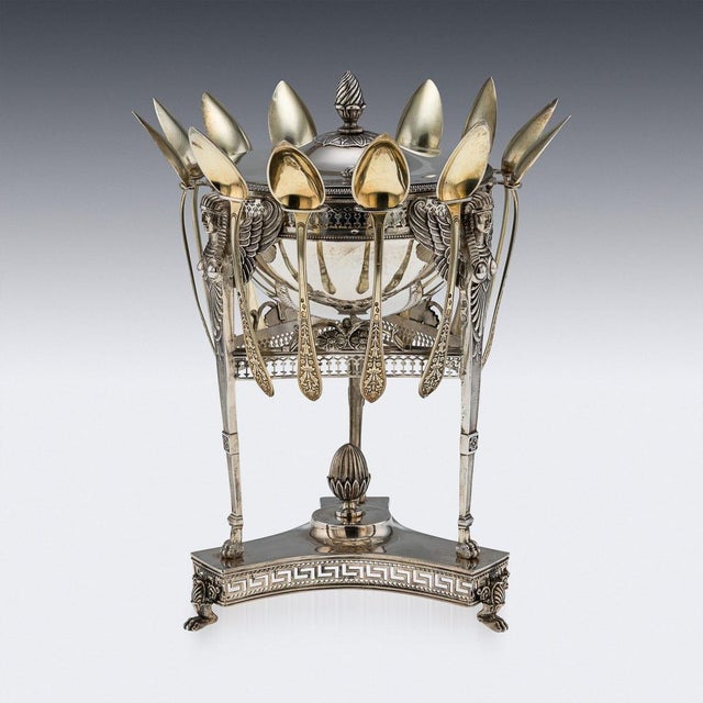 Metal Antique French Empire Silver Confiturier Spoons, 1800, Set of 13 For Sale - Image 7 of 18