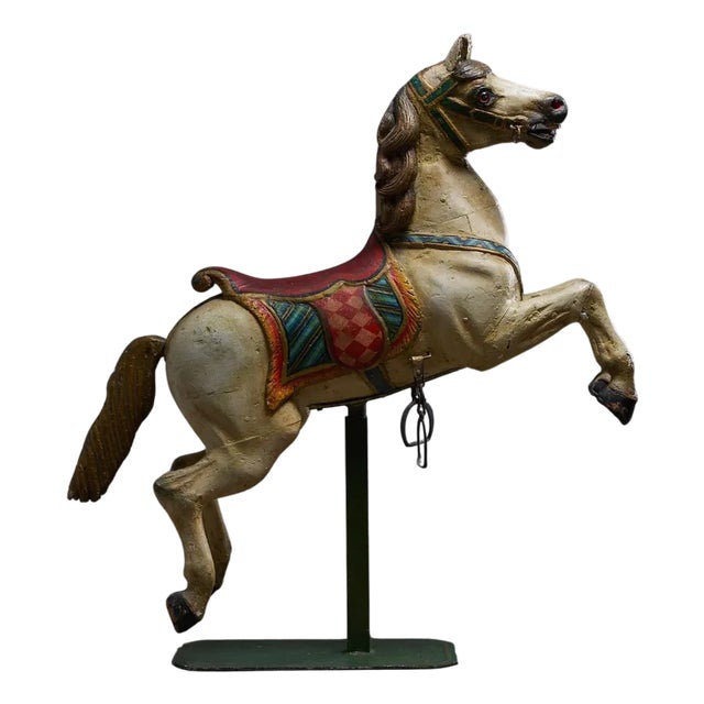 Antique Hand-Painted Wooden Carousel Horse with Saddle, 1920s For Sale