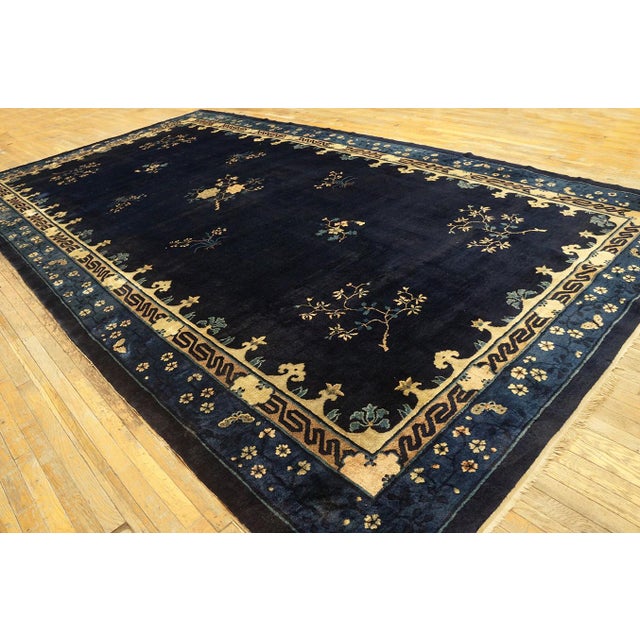 1920s 1920s Classic Greek Key Antique Peking Large Room Size Wool Blue Navy Rug For Sale - Image 5 of 11