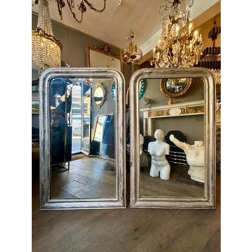 Antique French Silver Gilt Dome Toped Mirrors, 1850, Set of 2 For Sale - Image 12 of 15