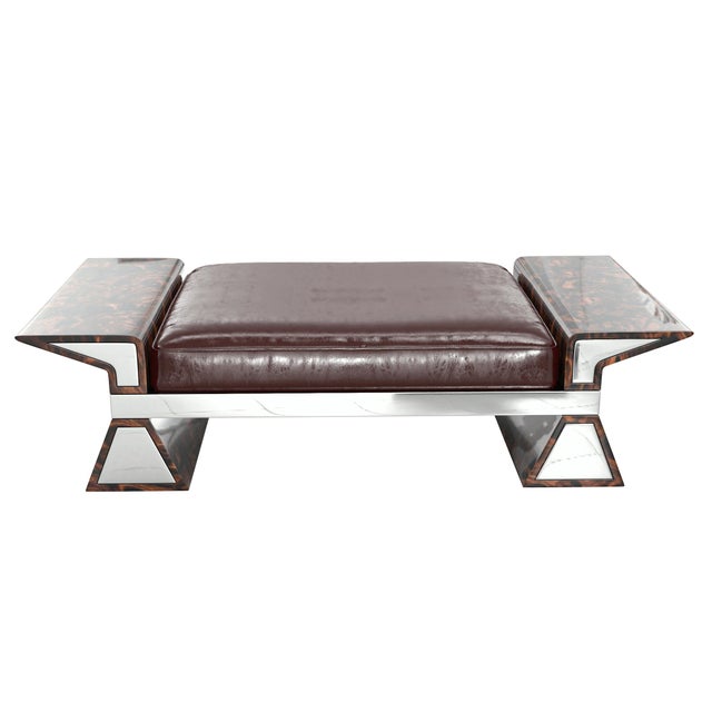 "La Ciliegia" Ottoman With Stainless Steel, Burl Walnut, Hand Crafted For Sale - Image 4 of 8
