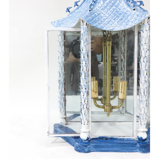 A Pair of Vintage Brighton Blue and White Chinese-Style Pagoda Wall Lamps For Sale - Image 10 of 17