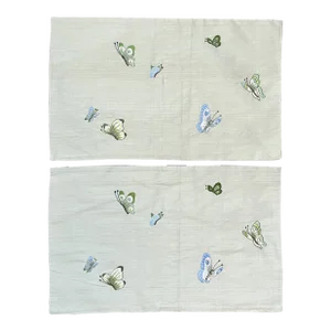 Oly Studio Silk Lumbar Pillow W/Embroidered Butterflies - Pair