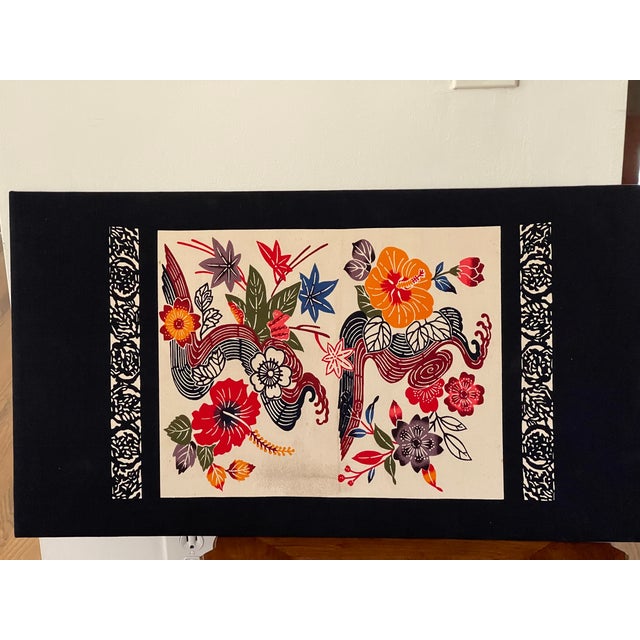 Colourful textile art print in folk art sty. Wall decor .