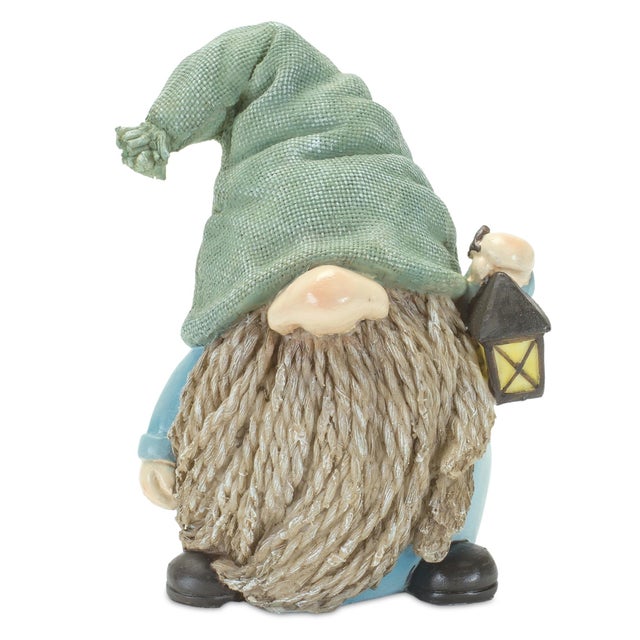 2020s Stone Garden Gnome Figurine with Bird and Lantern Accent (Set of 4) For Sale - Image 5 of 6